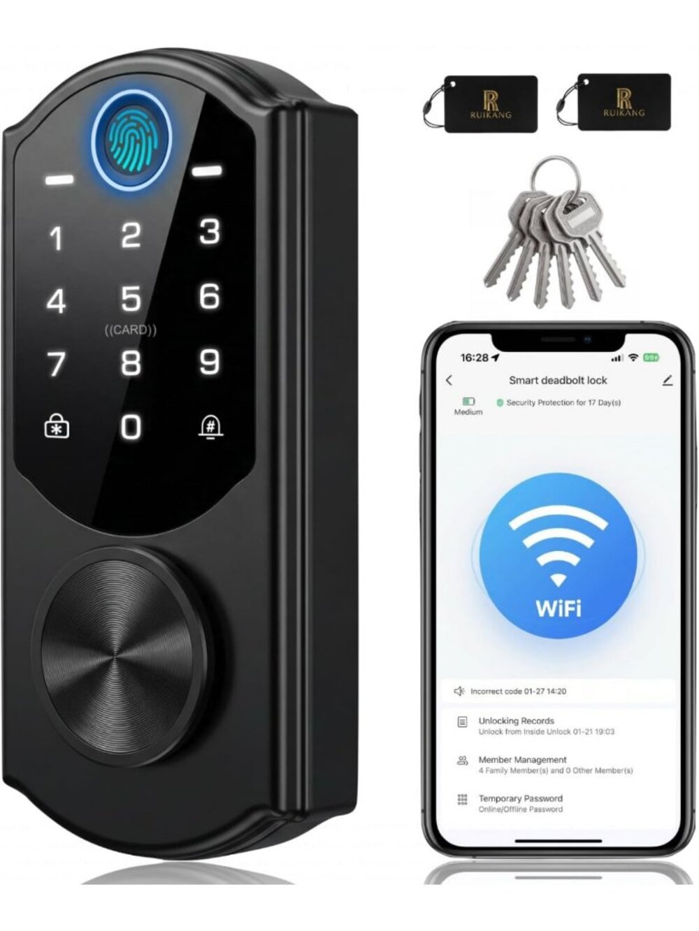Smart Keyless Entry Door Lock with WiFi, Fingerprint Access, Touchscreen Keypad